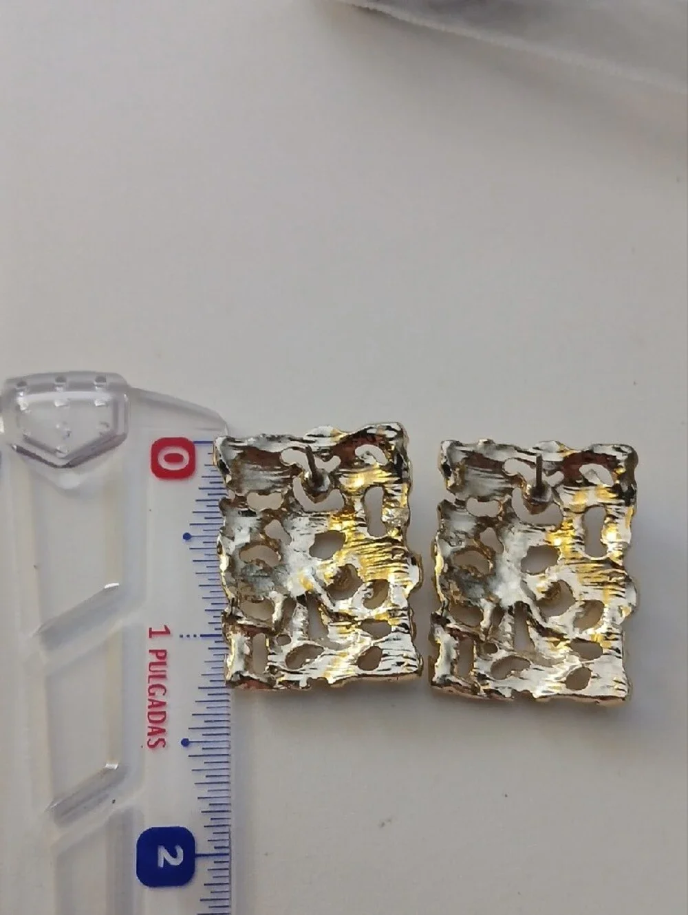 Mid Century Brutalist Silver Tone Textured Rectangle Statement Earrings
